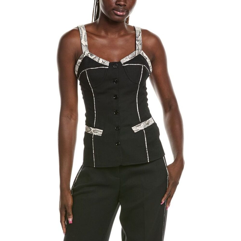 Paris Georgia Womens Python Wool-Blend Bodice Top, Black